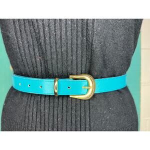belt vegan leather blue aqua teal goldtone 1990s